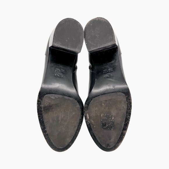 Fendi Stud Ankle Boots EU 38 US 8 Black Leather Bootie Low Block Heel Spike Zip - Picture 12 of 14